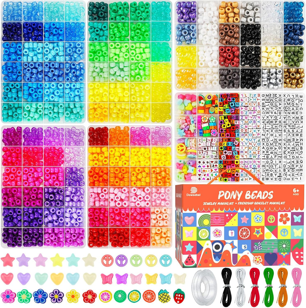 Dowsabel 6 Boxes 120 Colors Pony Beads Bracelet Making Kit, Beads for Jeweley...