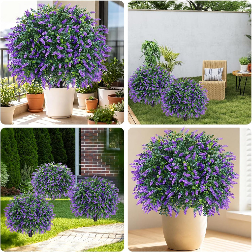 Artificial Boxwood Topiary Ball with Lavender, Set of 2 UV Resistant