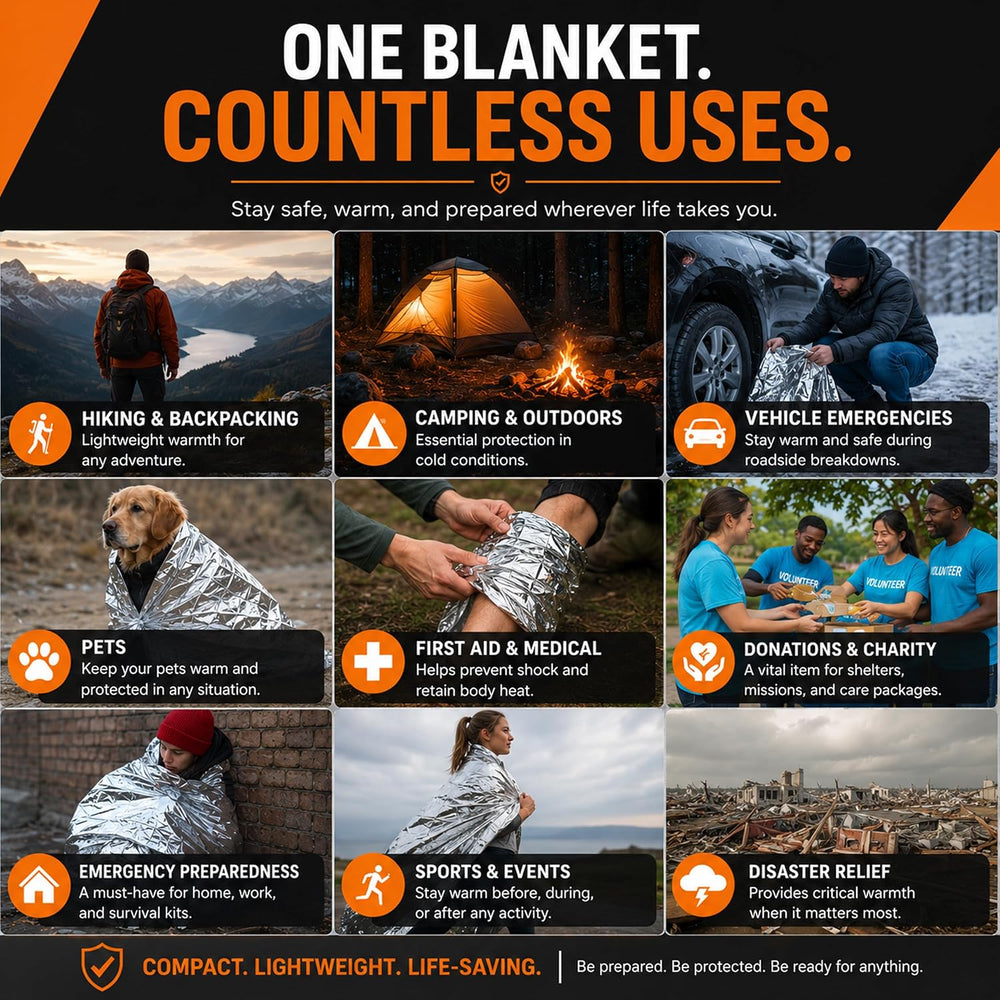 Winterlace Emergency Blankets 50-Pack (52” x 82”) Thermal Mylar Survival Resc...