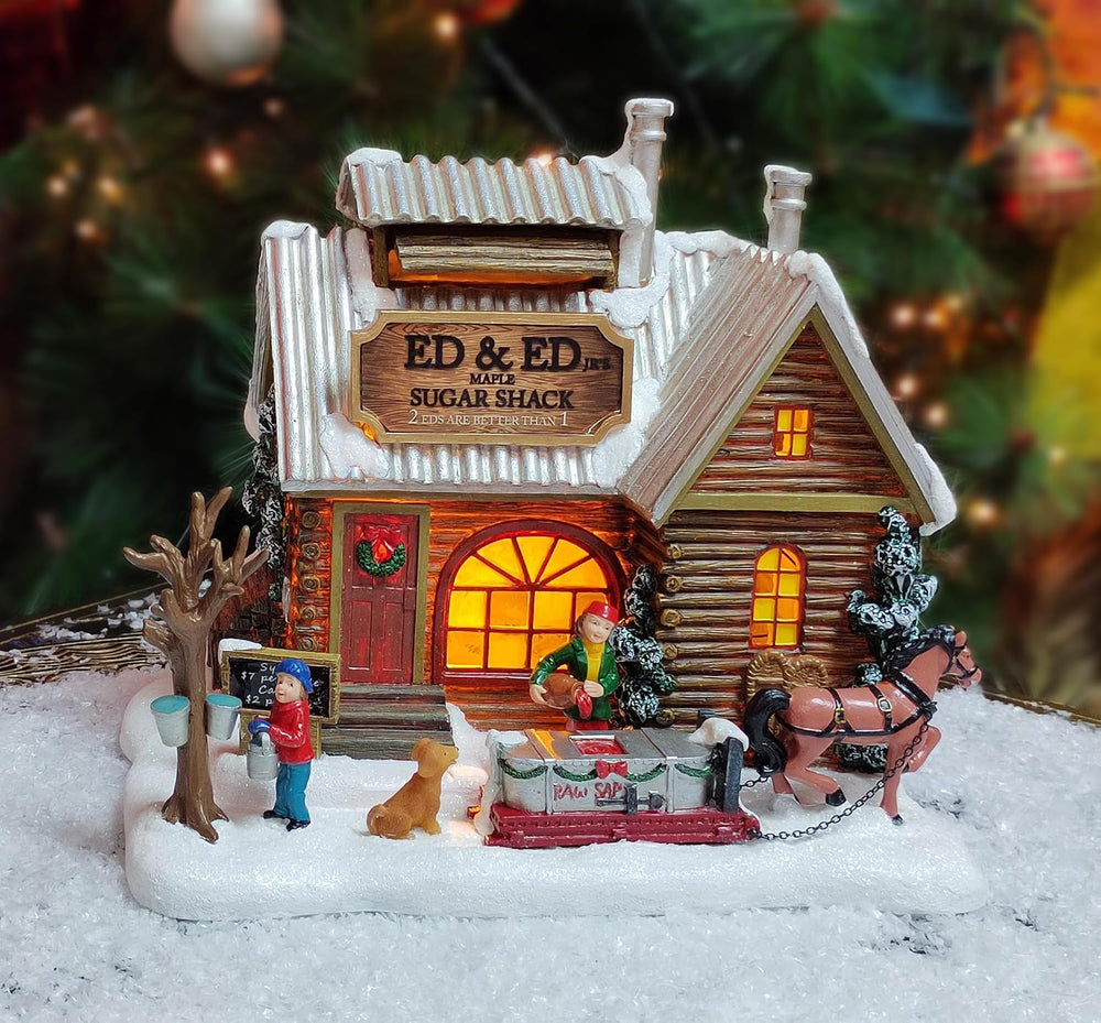 MOMENTS IN TIME Light Up Sugar Shack Christmas Village House Hand-Painted Pol...