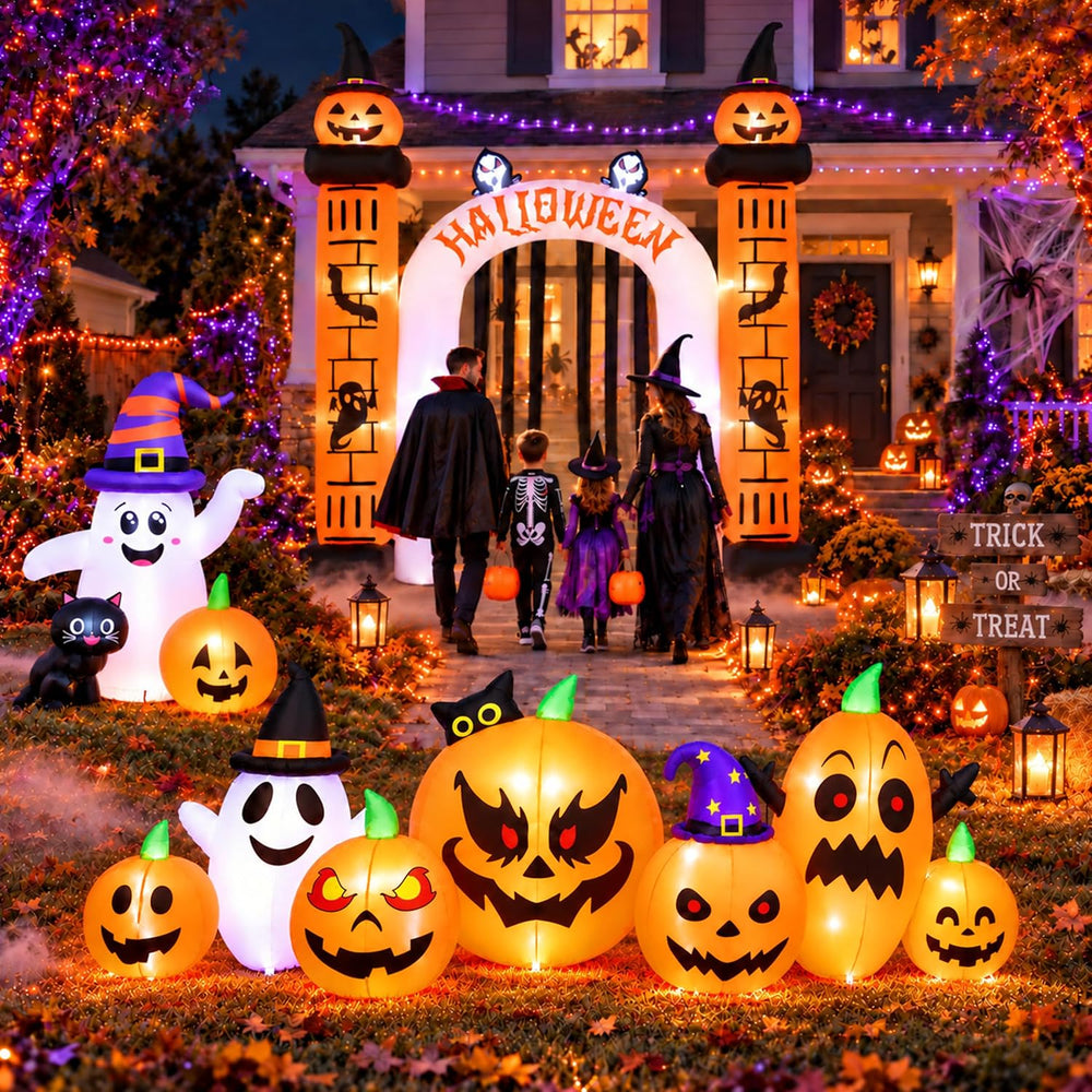 8FT Halloween Inflatables Pumpkin Outdoor Decorations, 7-in-1 Pumpkin Family ...