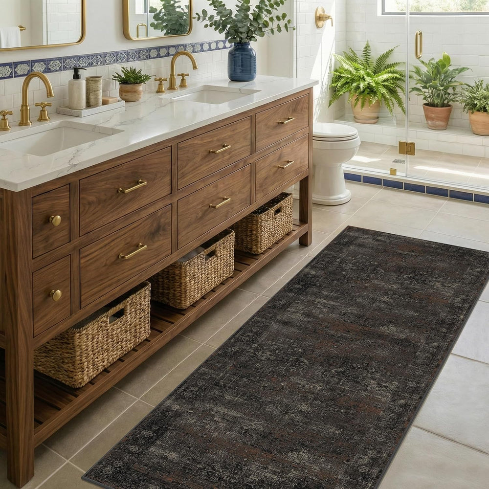 Black 2'6" x 8' Washable Hallway Runner Rug, Non Slip Long Kitch...