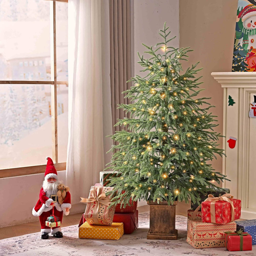TigeJoy 4FT Prelit Real Touch Christmas Tree, Norfolk Potted Tree, 2 Pack