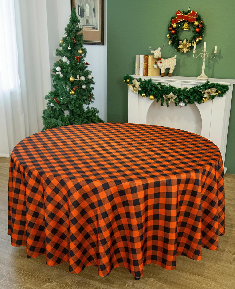 Waterproof Plaid Tablecloth Fabric - Round 108 Inch Classic Gingham Checker T...