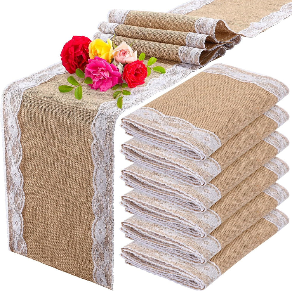 Tatuo 12 Pcs Burlap Table Runners with Lace 12 X 72 Rustic Jute,Lovely