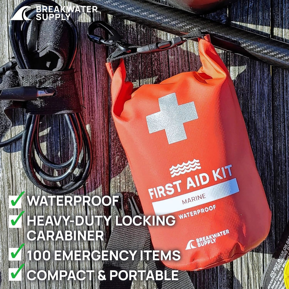 Breakwater Supply Waterproof Marine First Aid Kit for Boat, 100 Piece, Red