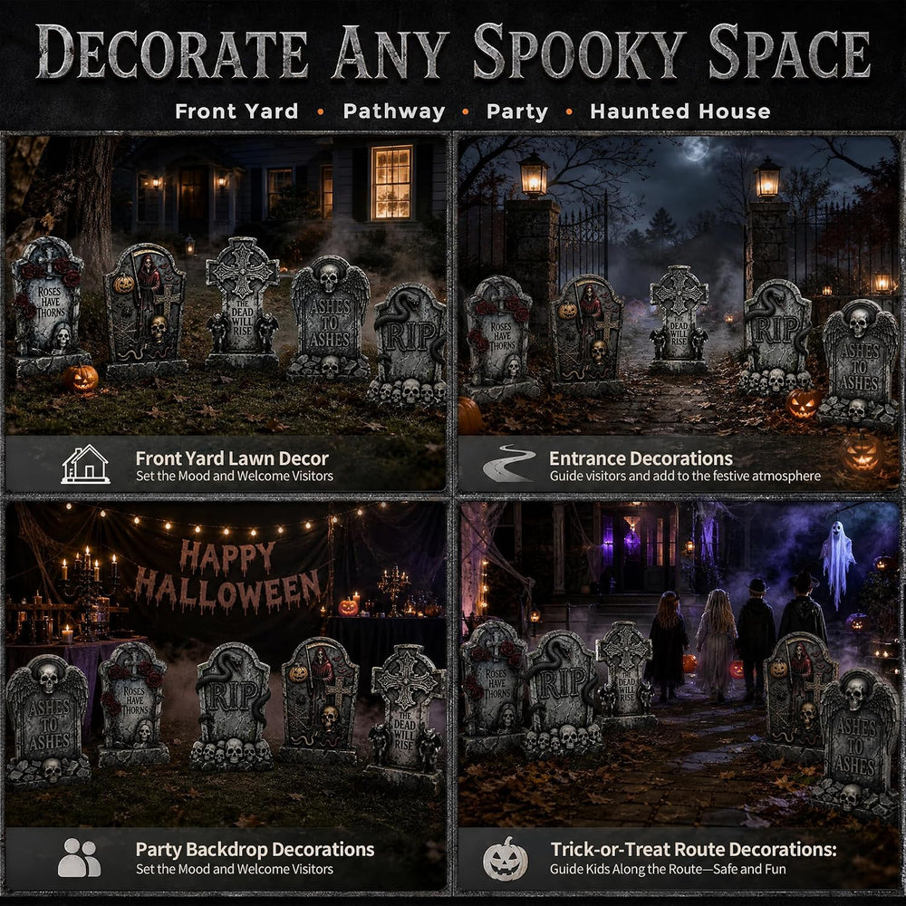 25in Halloween Tombstone Outdoor Graveyard Decor Large Yard Signs, 5Pack