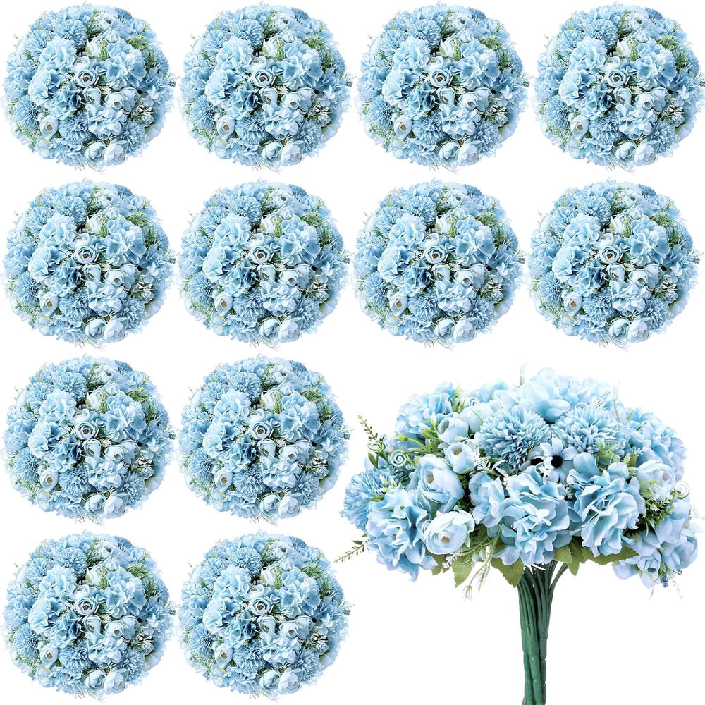 12 Bundles Peonies Artificial Flowers Faux Roses, Blue