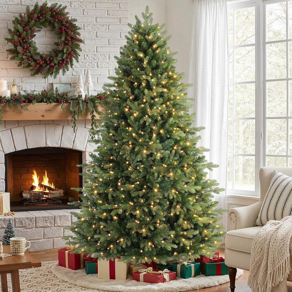 Alupssuc 7.5ft Prelit Artificial Hinged Christmas Tree with Color Lights