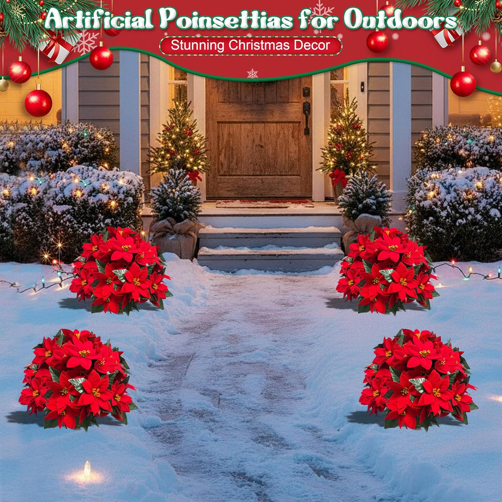 27'' Christmas Outdoor Artificial Poinsettia Flower Topiary Tree 2PCS