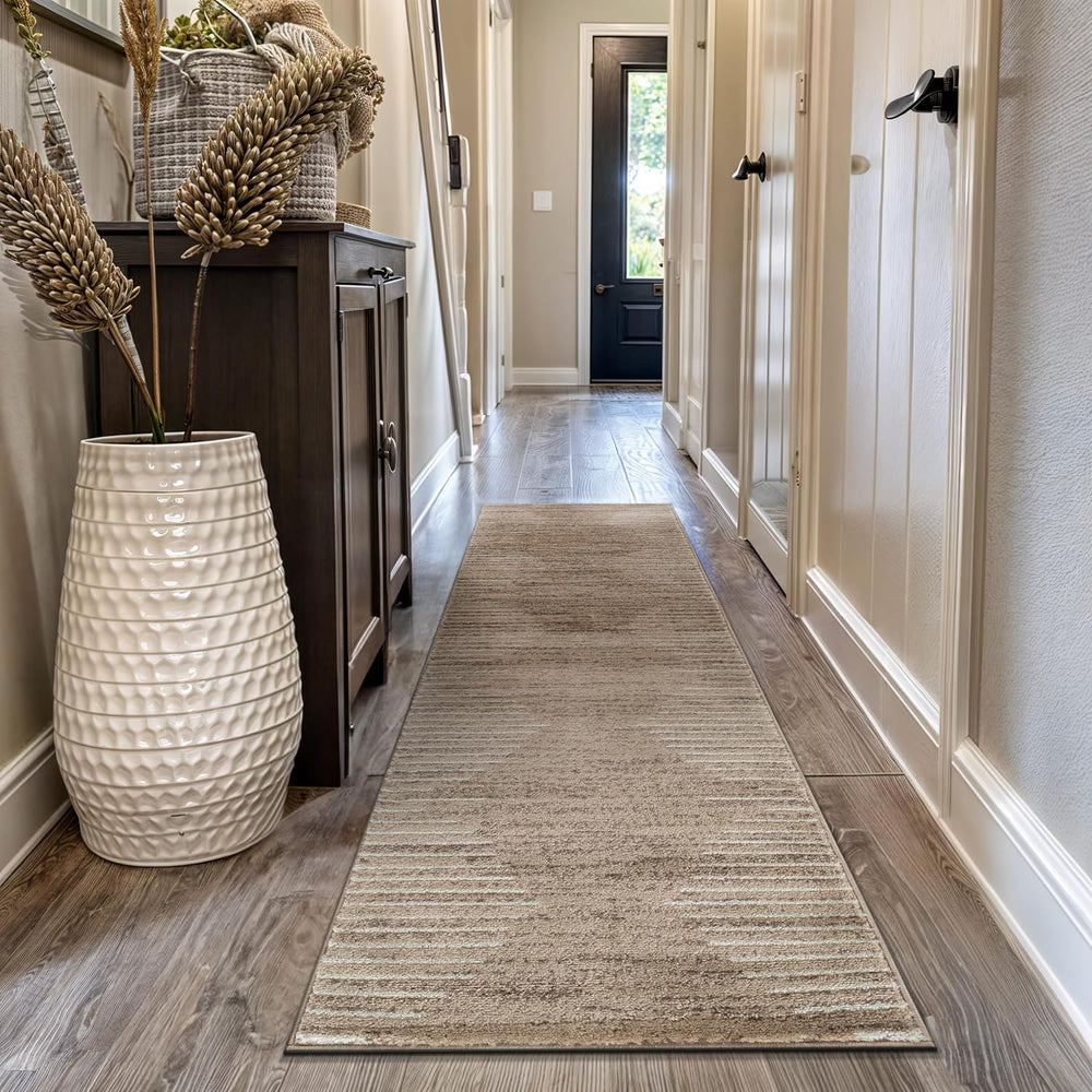 Rugshop Bohemian Stripe Stain Resistant Runner Rug Beige 2' x 7'
