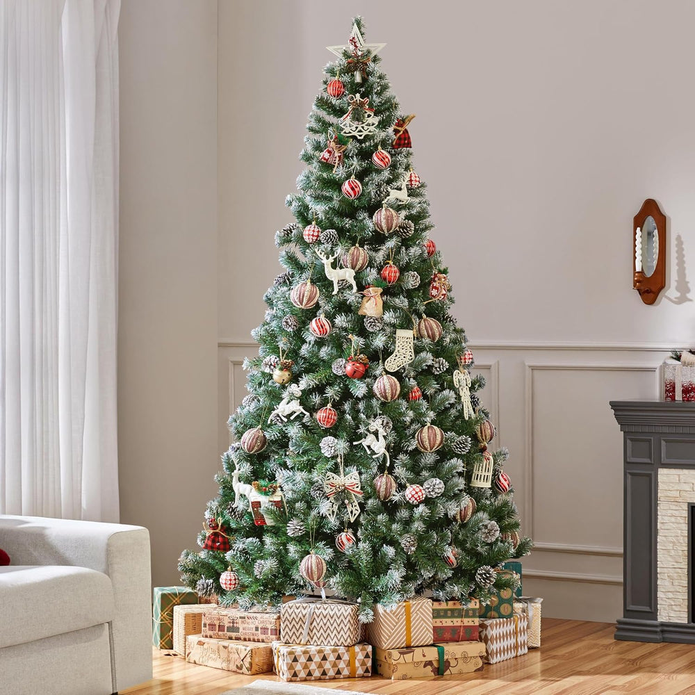 Yaheetech 7.5ft Artificial Christmas Tree, Snow Flocked Christmas Tree w/82 P...
