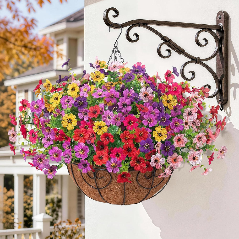 Artificial Fake Hanging Plants Flowers with Basket Outdoor Decor Faux Silk Da...