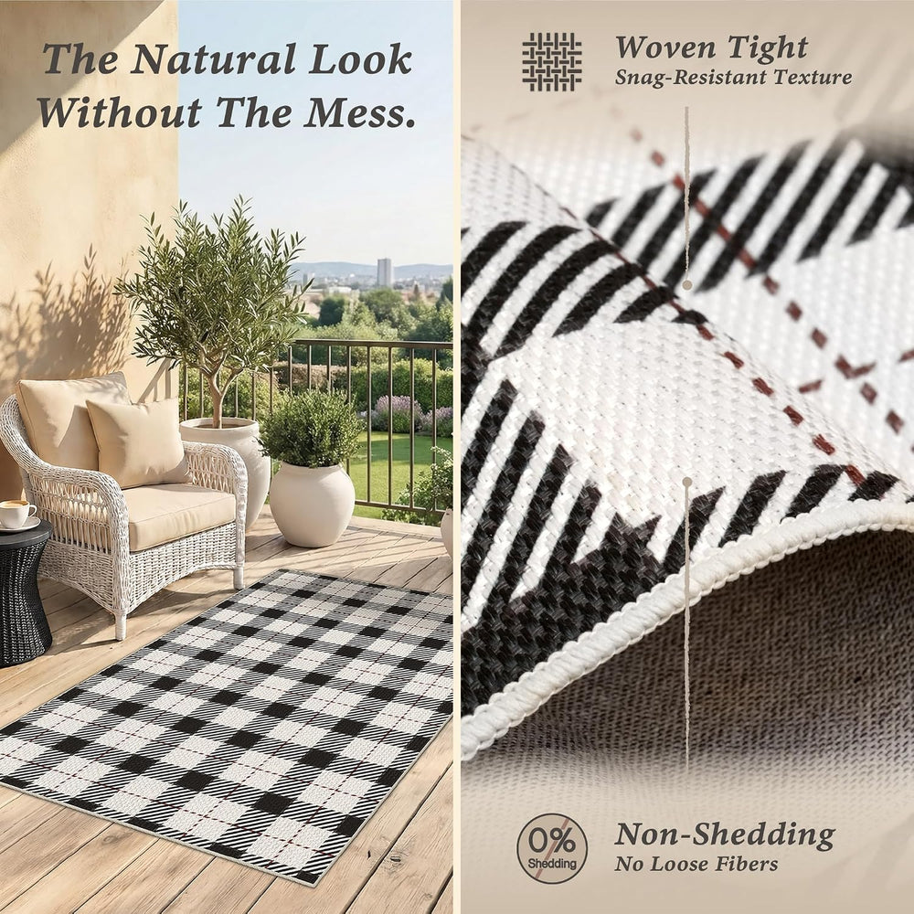 JTJ Easy Jute 2x6 Kitchen Runner Rug, Black and White Plaid, Washable