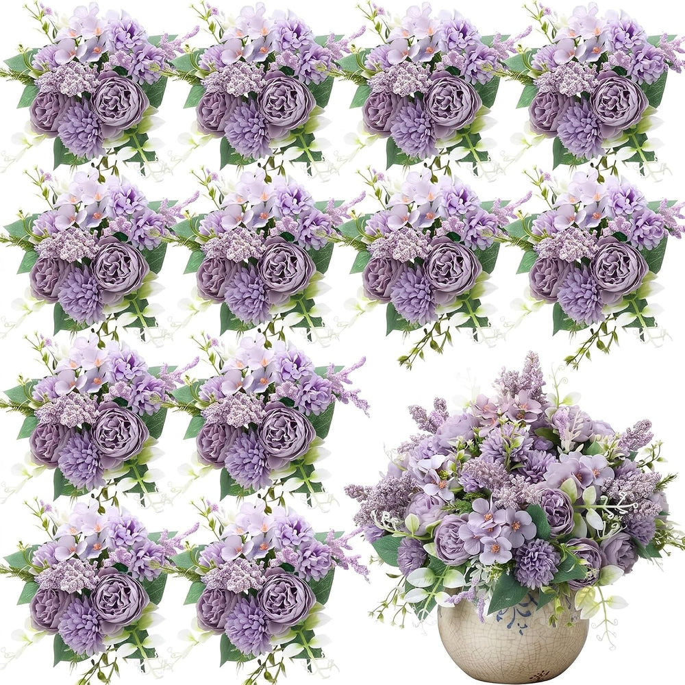12 Pcs 13.4 Inch Artificial Flowers Bouquet,Peony,Purple