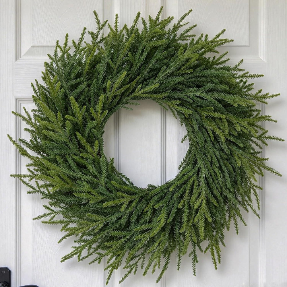 24"Realistic Artificial Norfolk Pine Christmas Wreath for Front Door