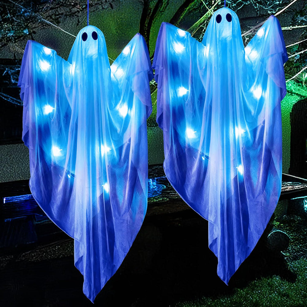 JOYIN 2 Pcs 47” Halloween Hanging Light up Ghost Decorations Outdoor, Hallowe...