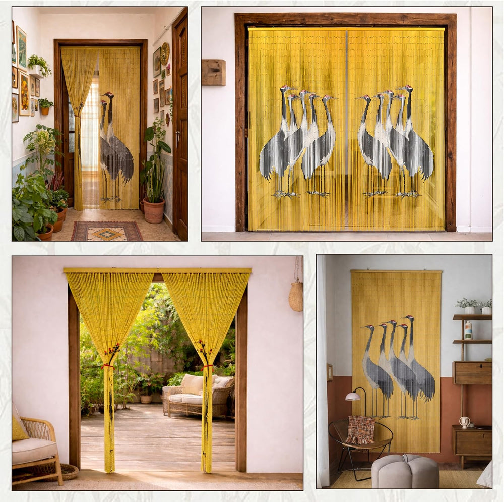 Five Cranes Beaded Bamboo Curtain 35.4" x 78.7"