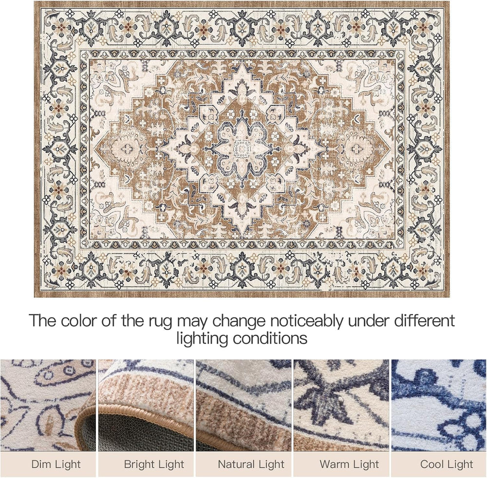 Lofus 8x10 Area Rugs for Living Room Bedroom, Soft Boho Carpet Floral Brown