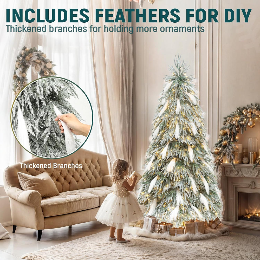 YITAHOME Pre-Lit Flocked Pampas Christmas Tree 6ft