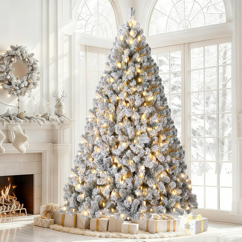 Garvee 9FT Snow Flocked Pre-Lit Christmas Tree with 900 Warm White Lights