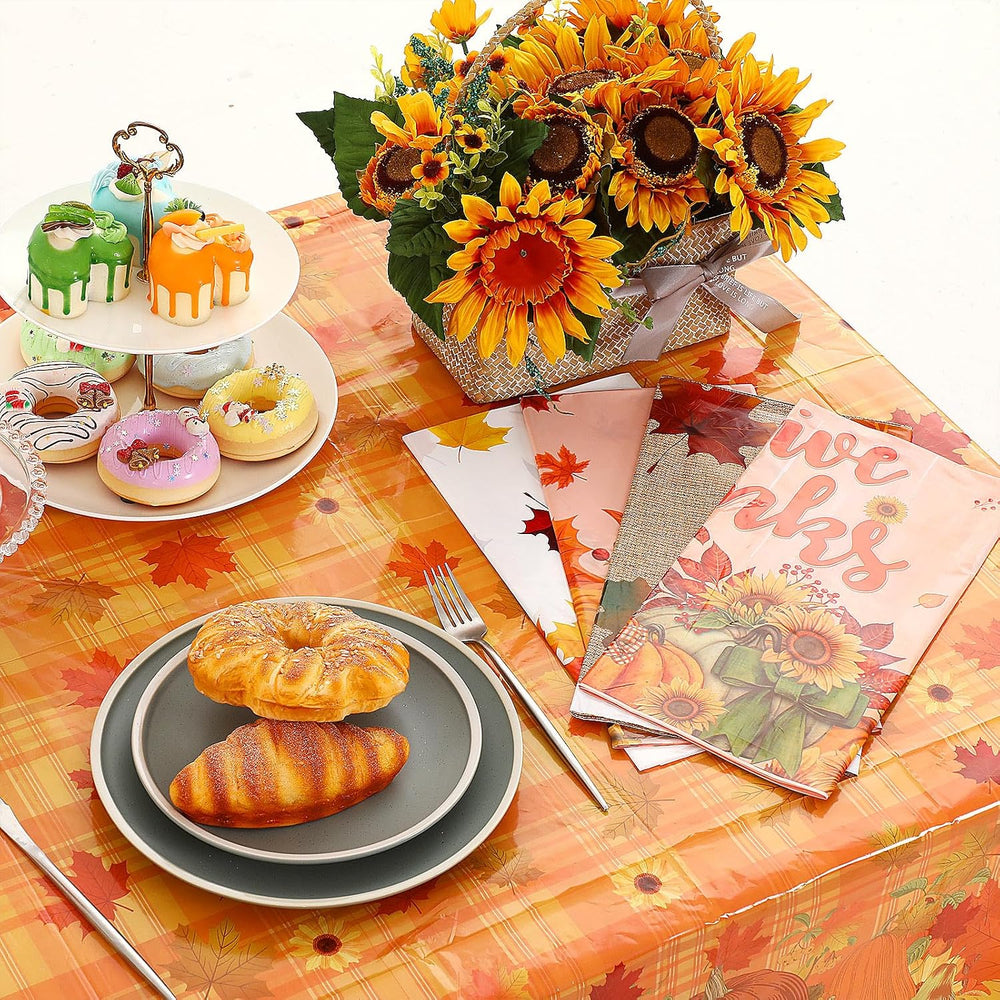 15 Pcs Thanksgiving Tablecloth Plastic Disposable Fall Table Cover, 54x108"