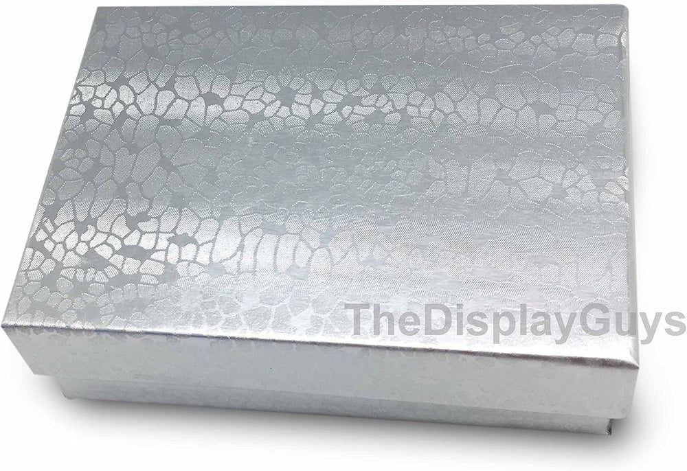 TheDisplayGuys 100 Cardboard Jewelry Gift Boxes with Inserts - Silver Foil