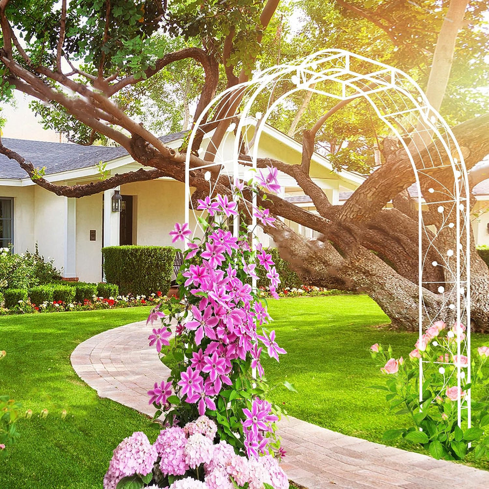 Metal Garden Arch 98.4" H Garden Arbor Trellis for Outdoor Climbing Plan...