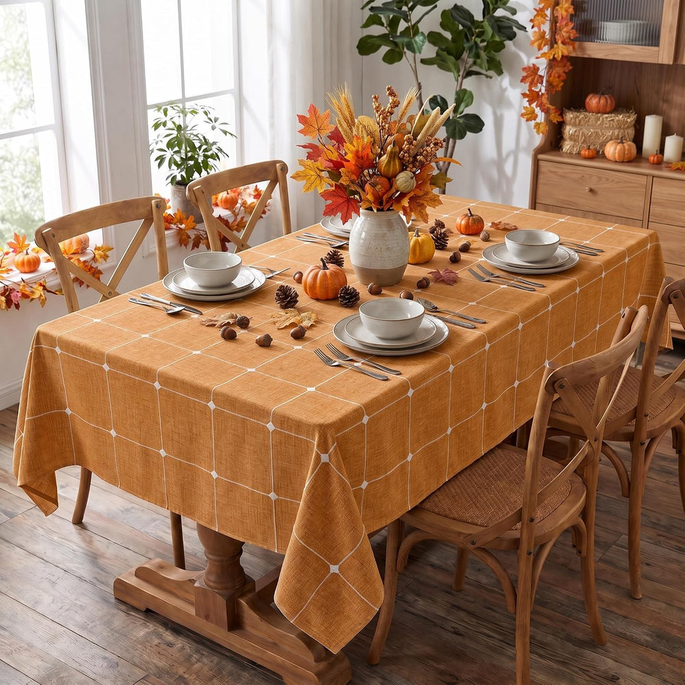 Horaldaily Farmhouse Plaid Tablecloth, Orange, 60×84 Inch Rectangular