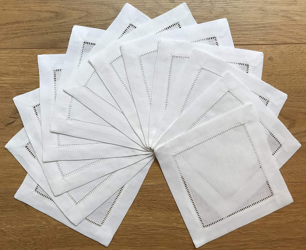 White Linen Cocktail Napkin 6"x6" Set of 50 Linen Cloth Napkin Coas...