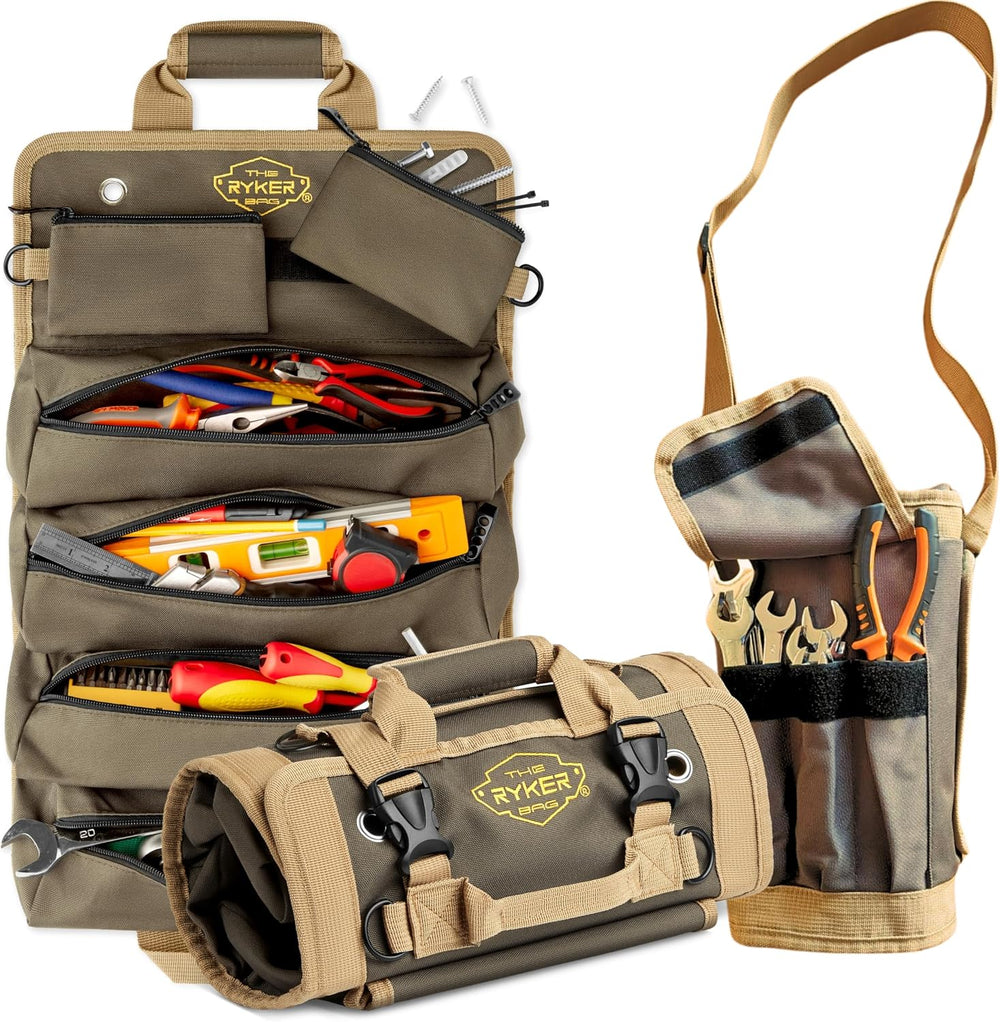Ryker Heavy Duty Tool Roll Up Bag Organizer w/ Accessible Pouches