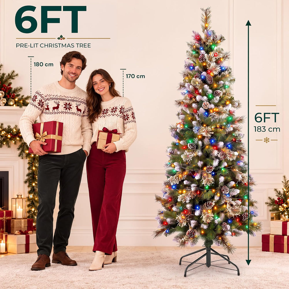 6FT Pre-Lit Pencil Christmas Tree, 250 Color Changing LED Lights