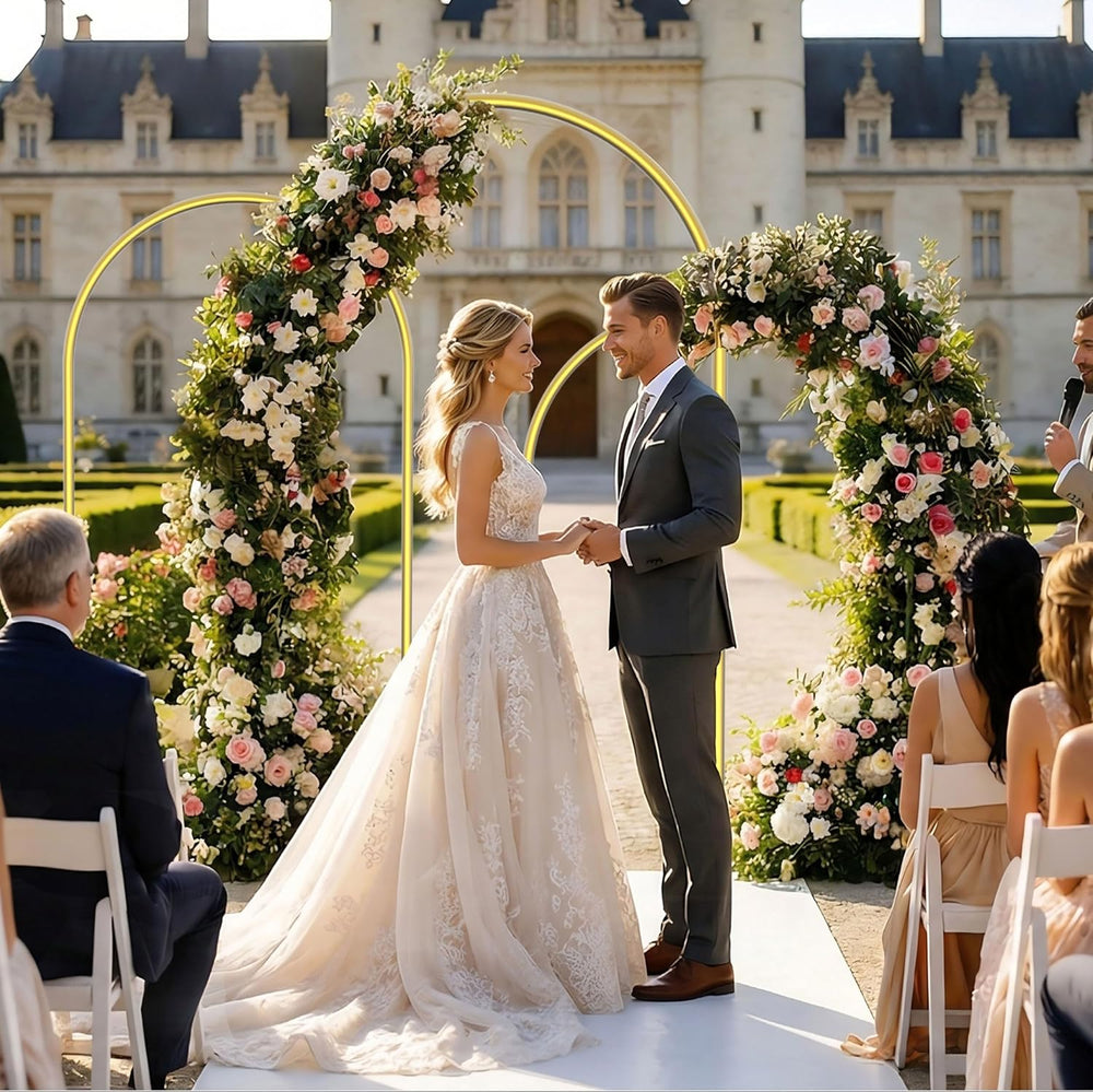 Arch Backdrop Stand Set of 3 (7.2FT,6.6FT,6FT), Gold Arch Stand