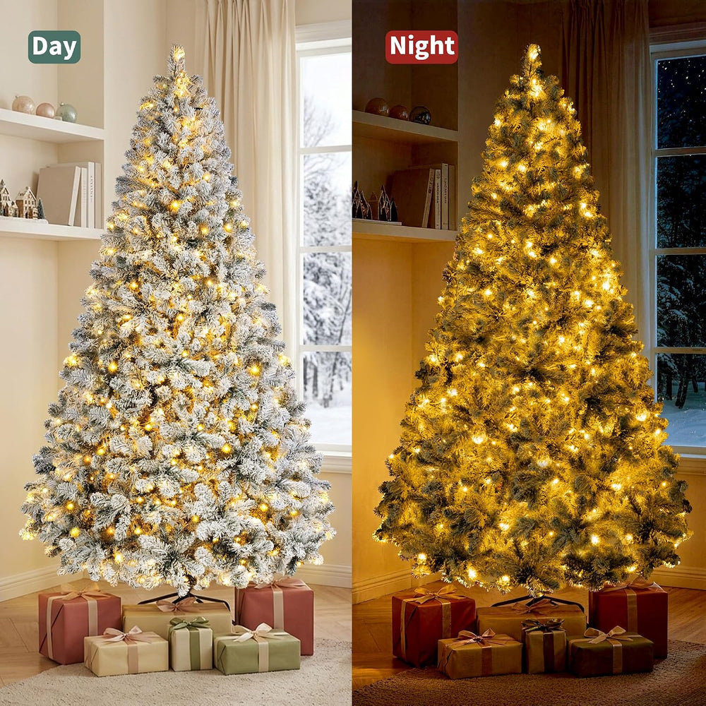 7ft 6in Prelit Flocked Christmas Tree with 1400 Branch Tips