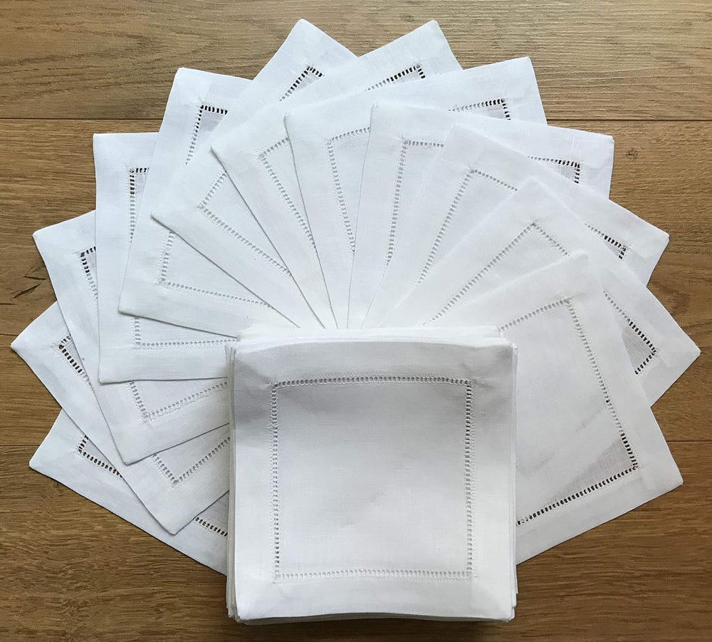 White Linen Cocktail Napkin 6"x6" Set of 50 Linen Cloth Napkin Coas...