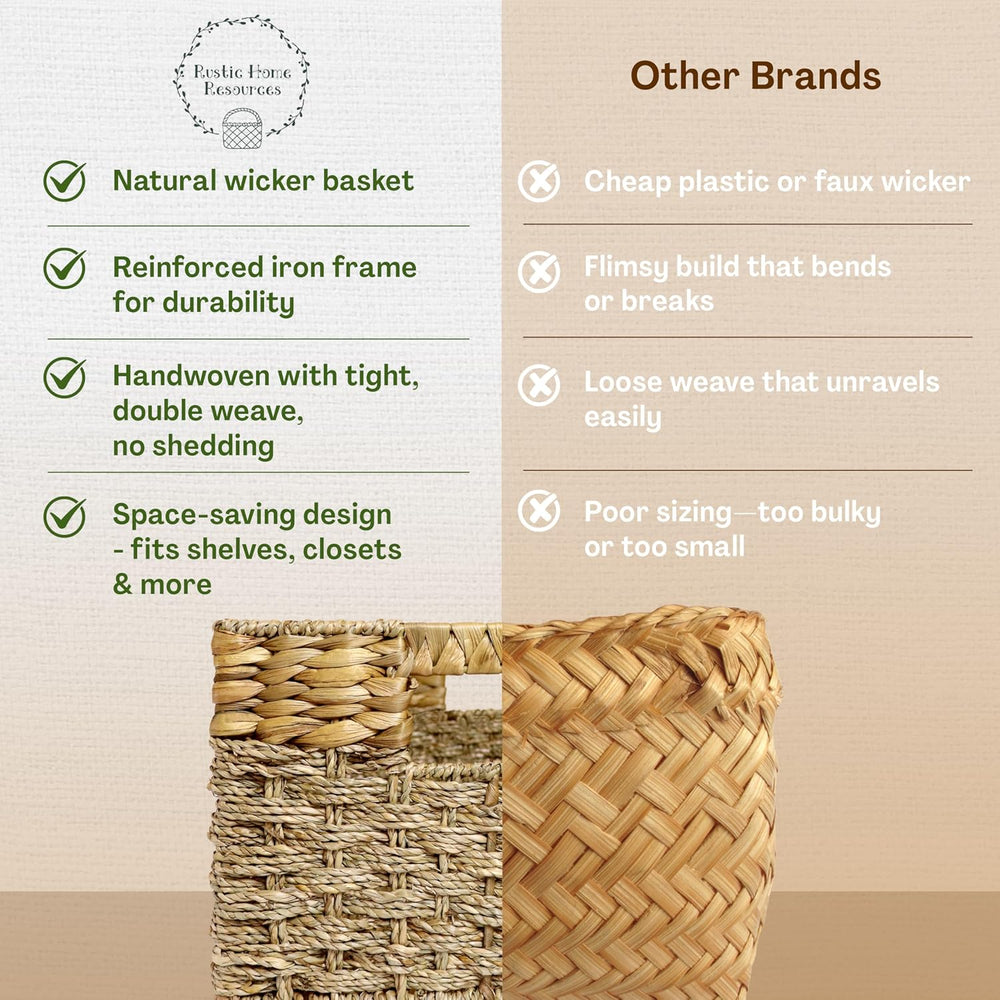 Large Wicker Storage Basket with Handles, Seagrass Hyacinth, 17x11 x7.5 in