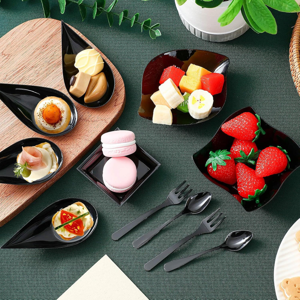 200 Pcs Mini Appetizer Plates Disposable, Classic Style, Black