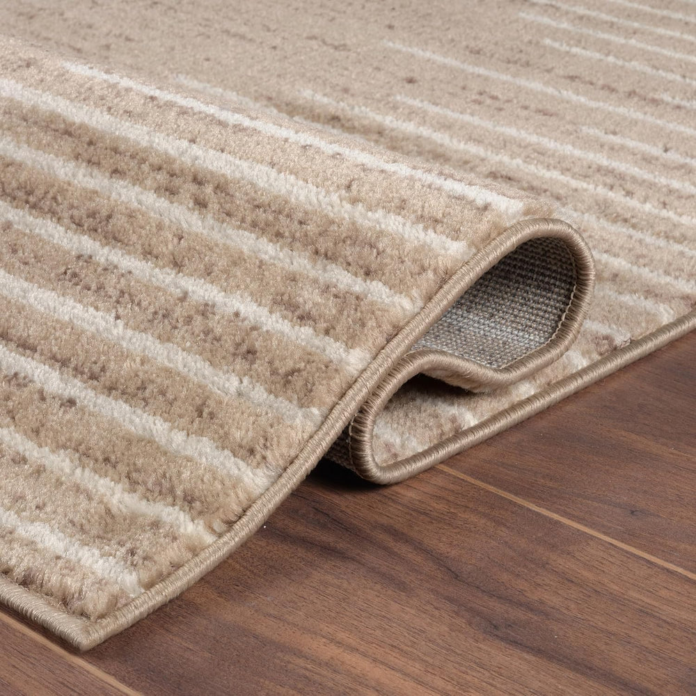 Rugshop Bohemian Stripe Stain Resistant Runner Rug Beige 2' x 7'