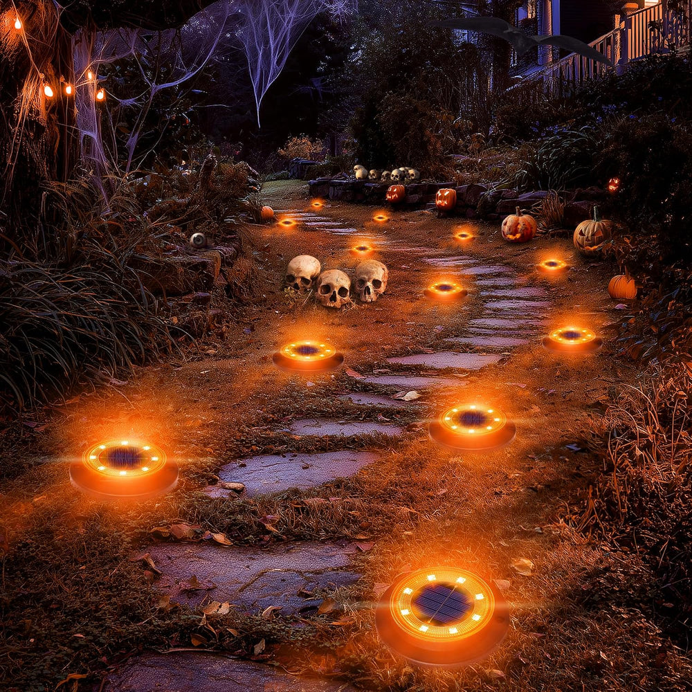 Solar Lights Outdoor Waterproof - Orange 12 Pack 2-in-1 Ground Lights