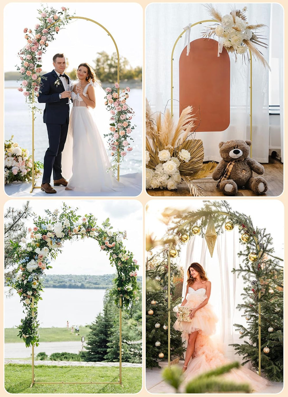 Minetom 7.2FT Metal Arch Backdrop Stand with Wedding Cover Spandex, White
