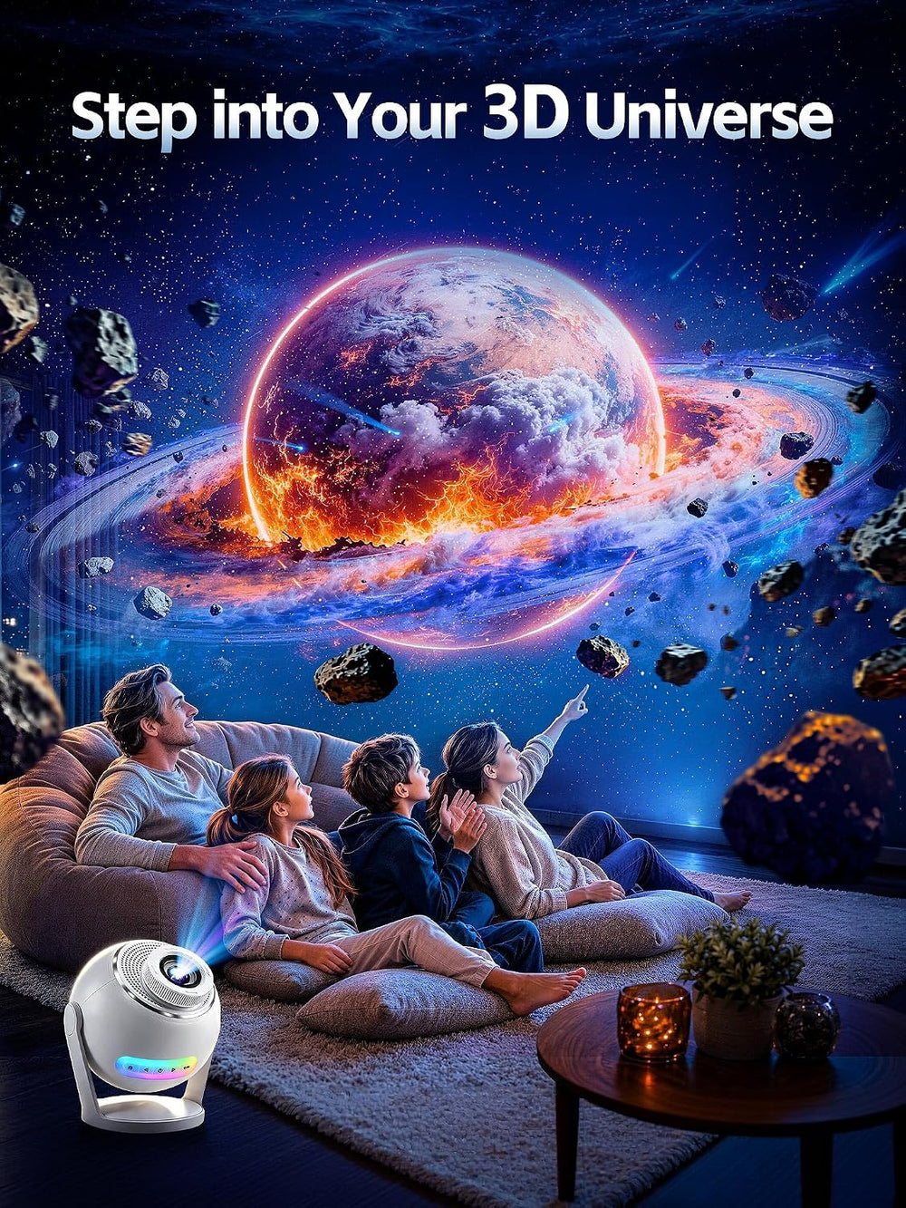 3D Galaxy Projector,Smart APP 60 Scenes Star Projector Bluetooth Speaker