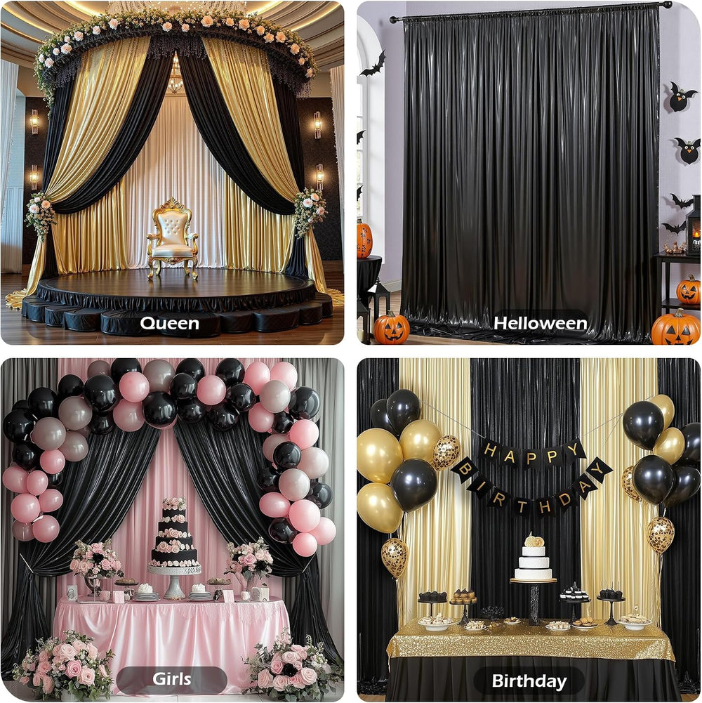 10x10ft Black Sequin Backdrop Curtains Wrinkle Free Drapes Halloween Photo