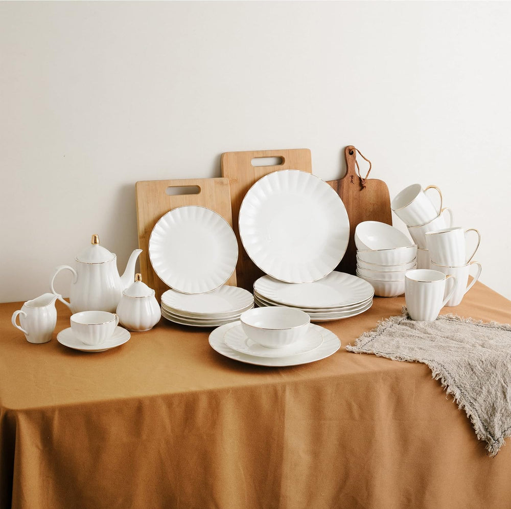BTaT- Gold Rim Porcelain Dessert Plates, 8", 6 Pack, Christmas