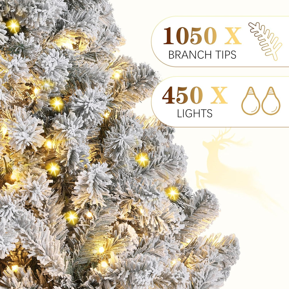 Garvee 7.5FT Snow Flocked Pre-Lit Christmas Tree with 450 Warm White Lights