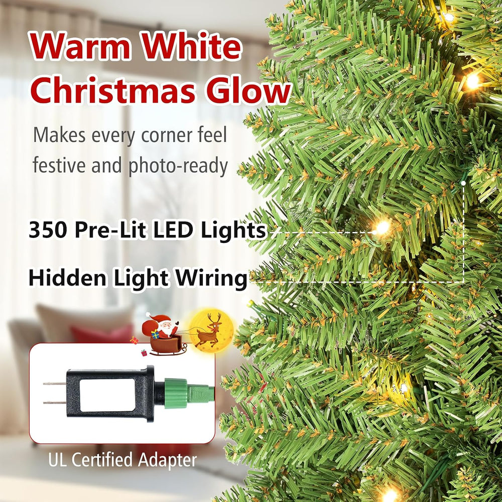Goplus 7ft Pre-Lit Pencil Christmas Tree with 350 Warm White LED Lights