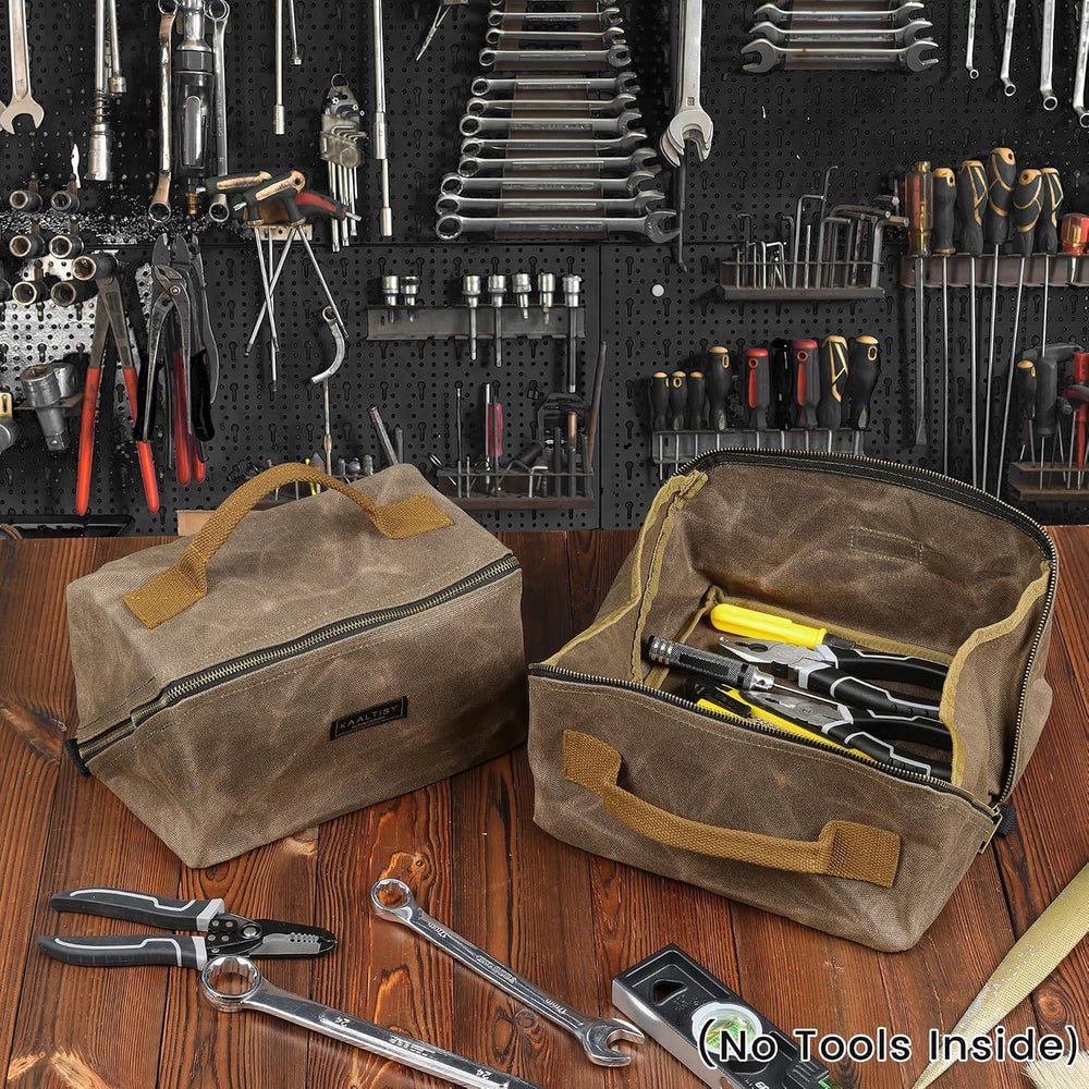 Canvas Tool Bag, Zippered Tool Pouch with Handle, 16 OZ Waxed Canvas Tool Sto...
