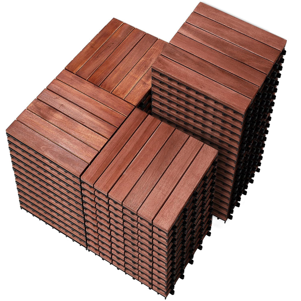 PrimeZone 54 PCS Solid Acacia Wood Interlocking Patio Deck Tiles Outdoor