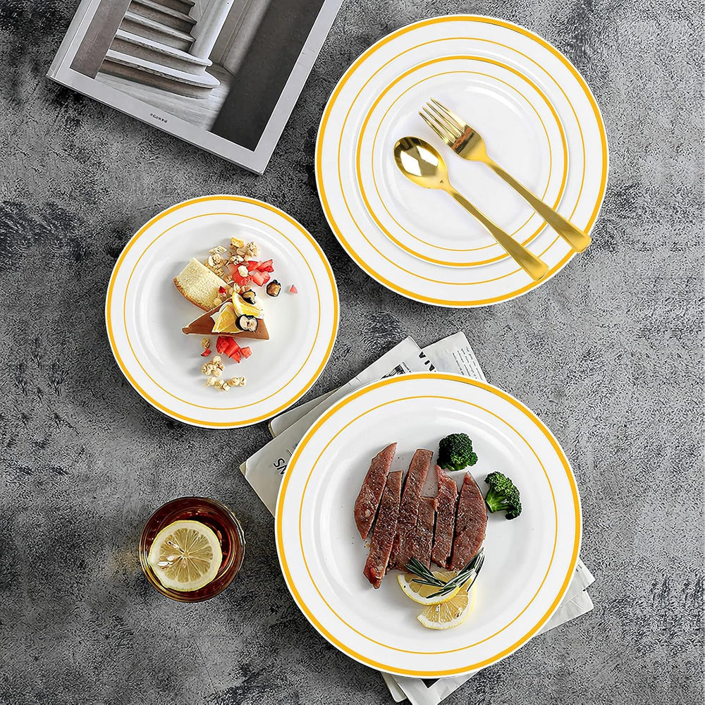 Gold Plastic Plates, MCIRCO 100 Pieces Disposable Party Plates for Weddings, ...