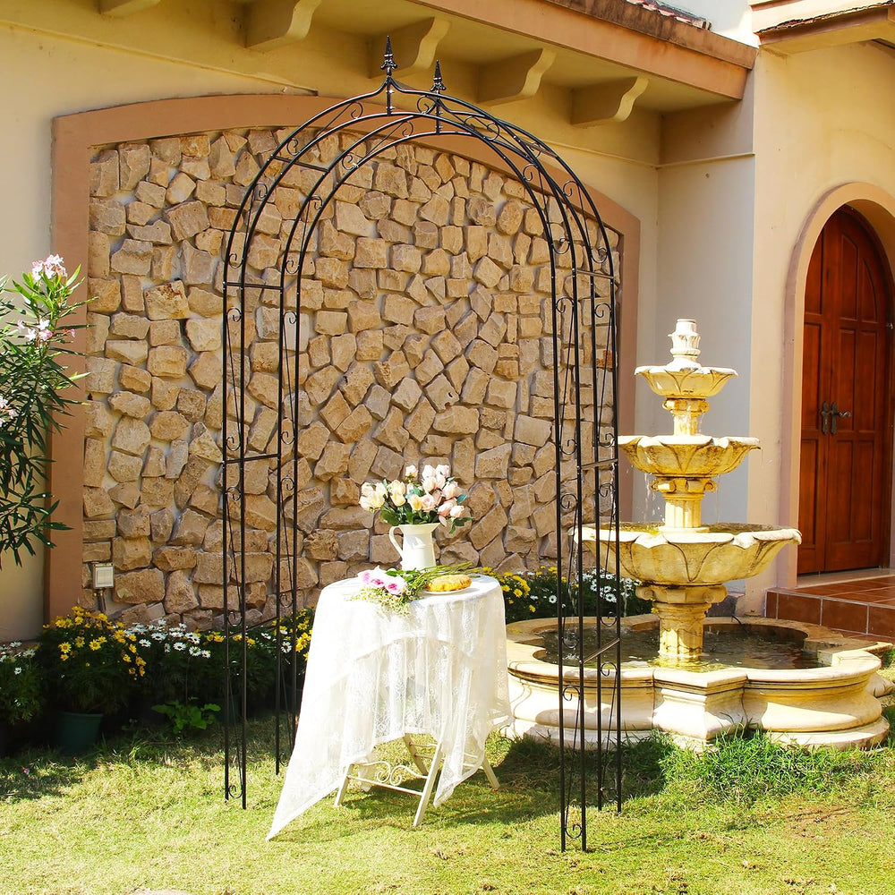 Metal Garden Arch Arbor, 98.4" H x 46.5" W, Heavy-Duty Iron, Black
