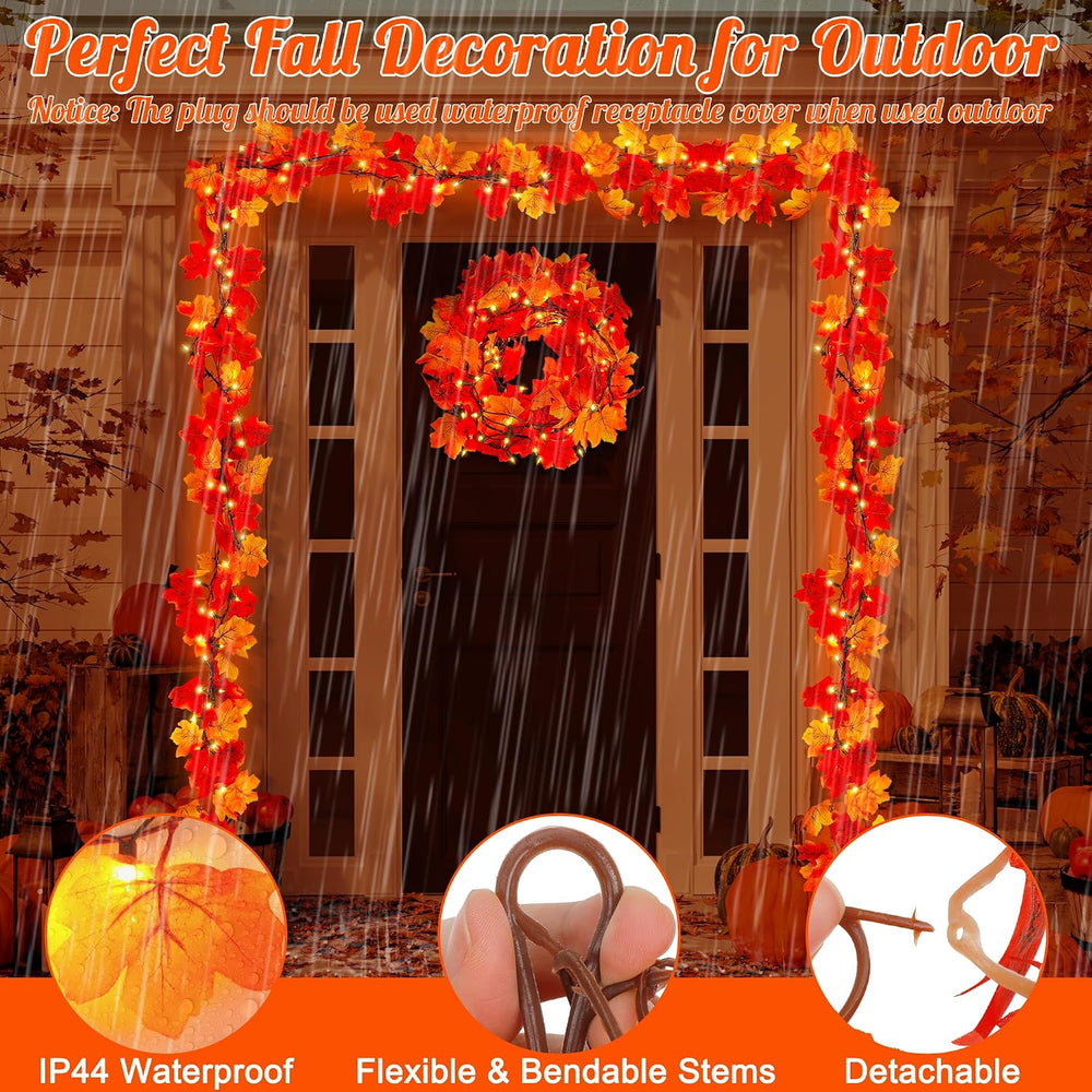 2Pack 18FT Plug in Fall Garland with Lights for Fall Decorations for Home